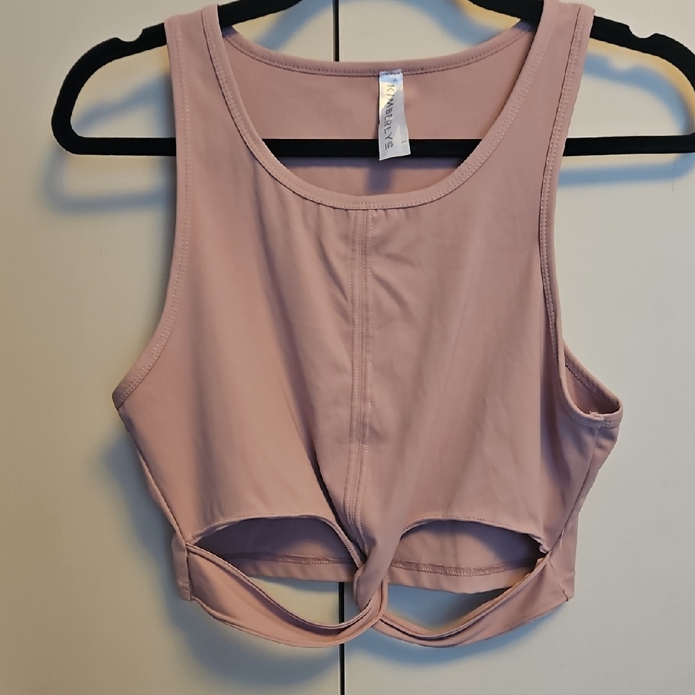 #83 Women's Pink Twist Bottom Crop Top Sz Large